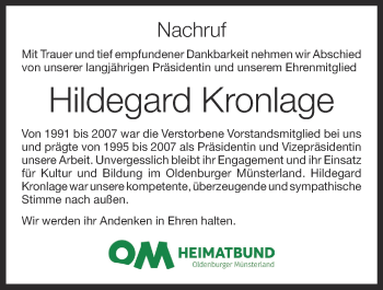 Anzeige von Hildegard Kronlage von OM-Medien