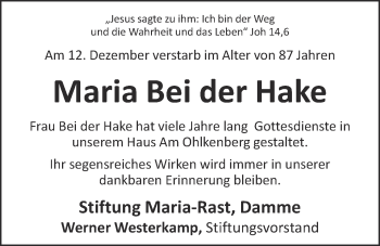 Anzeige von Maria bei der Hake von OM-Medien