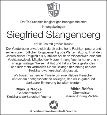 Anzeige von Siegfried Stangenberg von OM-Medien