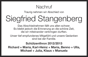 Anzeige von Siegfried Stangenberg von OM-Medien