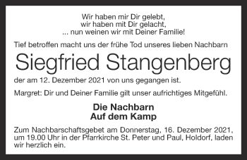 Anzeige von Siegfried Stangenberg von OM-Medien