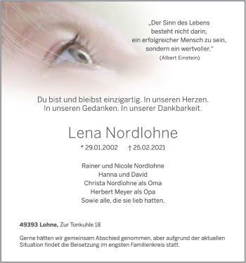 Anzeige von Lena Nordlohne von OM-Medien