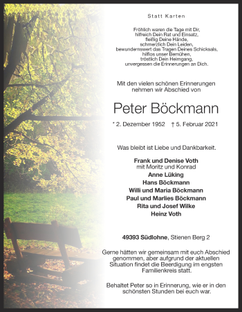 Anzeige von Peter Böckmann von OM-Medien