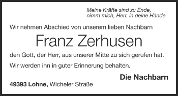 Anzeige von Franz Zerhusen von OM-Medien