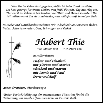 Anzeige von Hubert Thie von OM-Medien