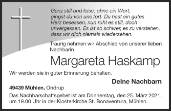 Anzeige von Margareta Haskamp von OM-Medien