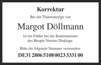 Anzeige von Margot Döllmann von OM-Medien