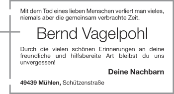 Anzeige von Bernd Vagelpohl von OM-Medien