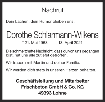 Anzeige von Dorothe Schlarmann-Wilkens von OM-Medien