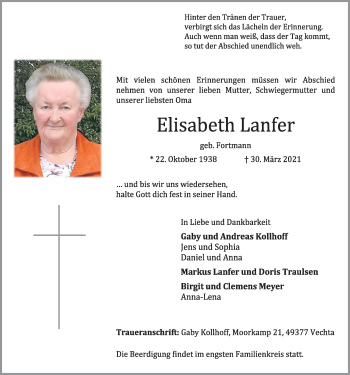 Anzeige von Elisabeth Lanfer von OM-Medien