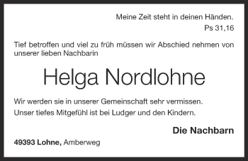 Anzeige von Helga Nordlohne von OM-Medien