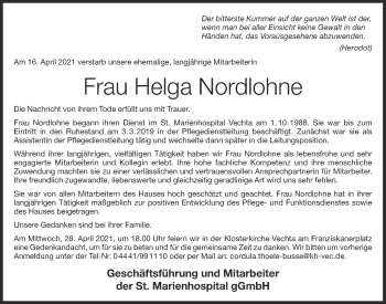 Anzeige von Helga Nordlohne von OM-Medien