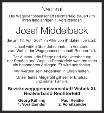 Anzeige von Josef Middelbeck von OM-Medien