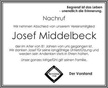 Anzeige von Josef Middelbeck von OM-Medien