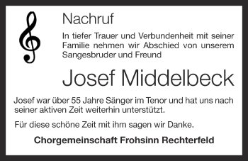 Anzeige von Josef Middelbeck von OM-Medien