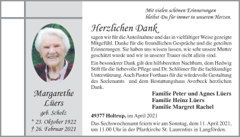 Anzeige von Margarethe Lüers von OM-Medien