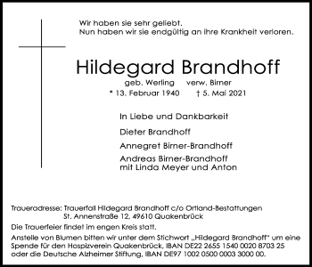 Anzeige von Hildegard Brandhoff von OM-Medien