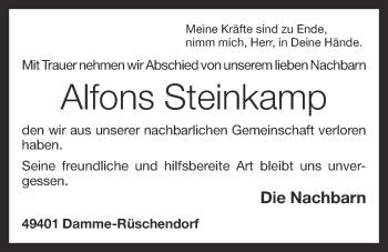 Anzeige von Alfons Steinkamp von OM-Medien