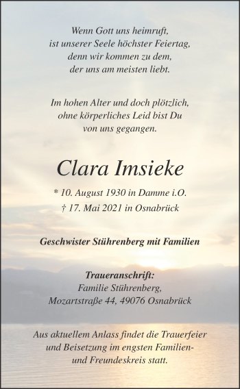 Anzeige von Clara Imsieke von OM-Medien