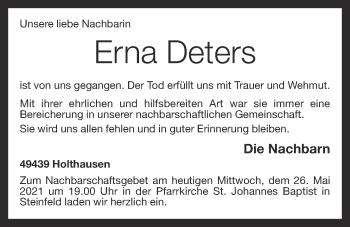 Anzeige von Erna Deters von OM-Medien