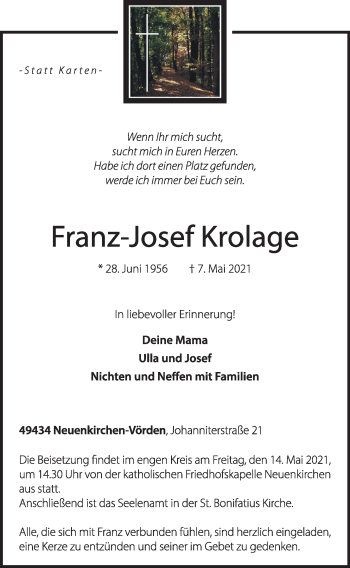 Anzeige von Franz-Josef Krolage von OM-Medien