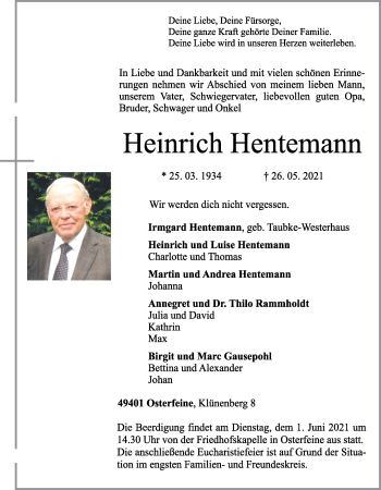 Anzeige von Heinrich Hentemann von OM-Medien