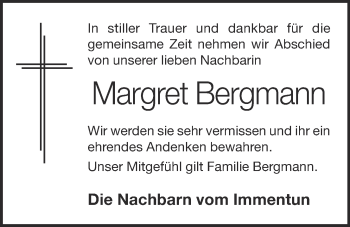 Anzeige von Margret Bergmann von OM-Medien