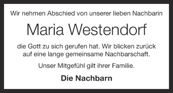 Anzeige von Maria Westendorf von OM-Medien