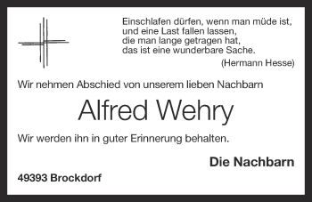 Anzeige von Alfred Wehry von OM-Medien