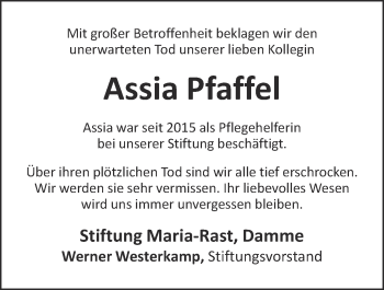 Anzeige von Assia Pfaffel von OM-Medien