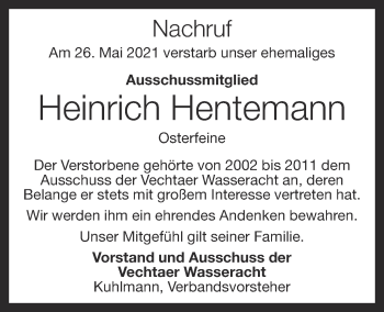 Anzeige von Heinrich Hentemann von OM-Medien