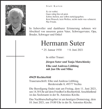 Anzeige von Hermann Suter von OM-Medien