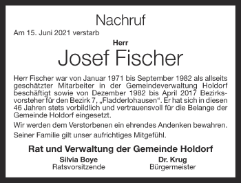 Anzeige von Josef Fischer von OM-Medien