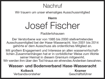 Anzeige von Josef Fischer von OM-Medien