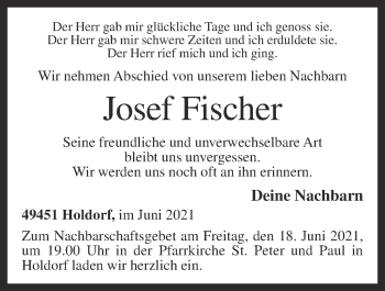 Anzeige von Josef Fischer von OM-Medien