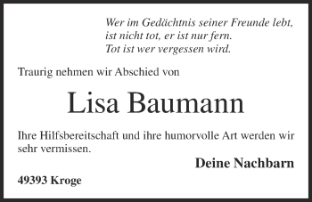 Anzeige von Lisa Baumann von OM-Medien