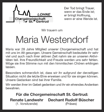 Anzeige von Maria Westendorf von OM-Medien