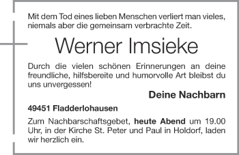 Anzeige von Werner Imsieke von OM-Medien