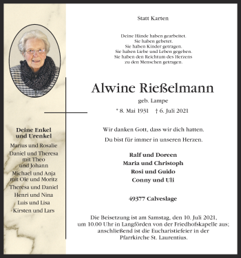 Anzeige von Alwine Rießelmann von OM-Medien