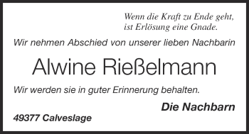 Anzeige von Alwine Rießelmann von OM-Medien