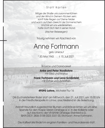 Anzeige von Anne Fortmann von OM-Medien