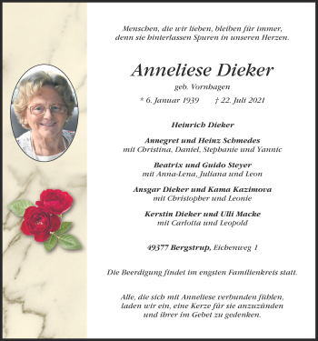 Anzeige von Anneliese Dieker von OM-Medien