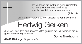 Anzeige von Hedwig Gerken von OM-Medien