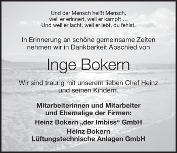 Anzeige von Inge Bokern von OM-Medien