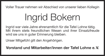 Anzeige von Ingrid Bokern von OM-Medien