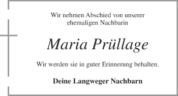 Anzeige von Maria Prüllage von OM-Medien