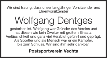 Anzeige von Wolfgang Dentges von OM-Medien