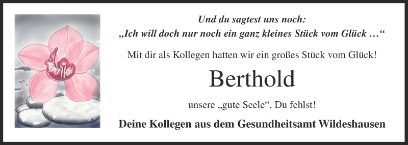  Traueranzeige für Berthold Lüsse vom 11.08.2021 aus OM-Medien