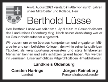 Anzeige von Berthold Lüsse von OM-Medien