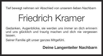 Anzeige von Friedrich Kramer von OM-Medien